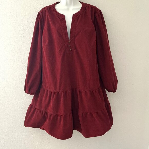 CRANBERRY WOVEN TIERED DRESS HOLIDAY CASUAL PLUS SIZE XXL-20 GUC - Picture 5 of 14